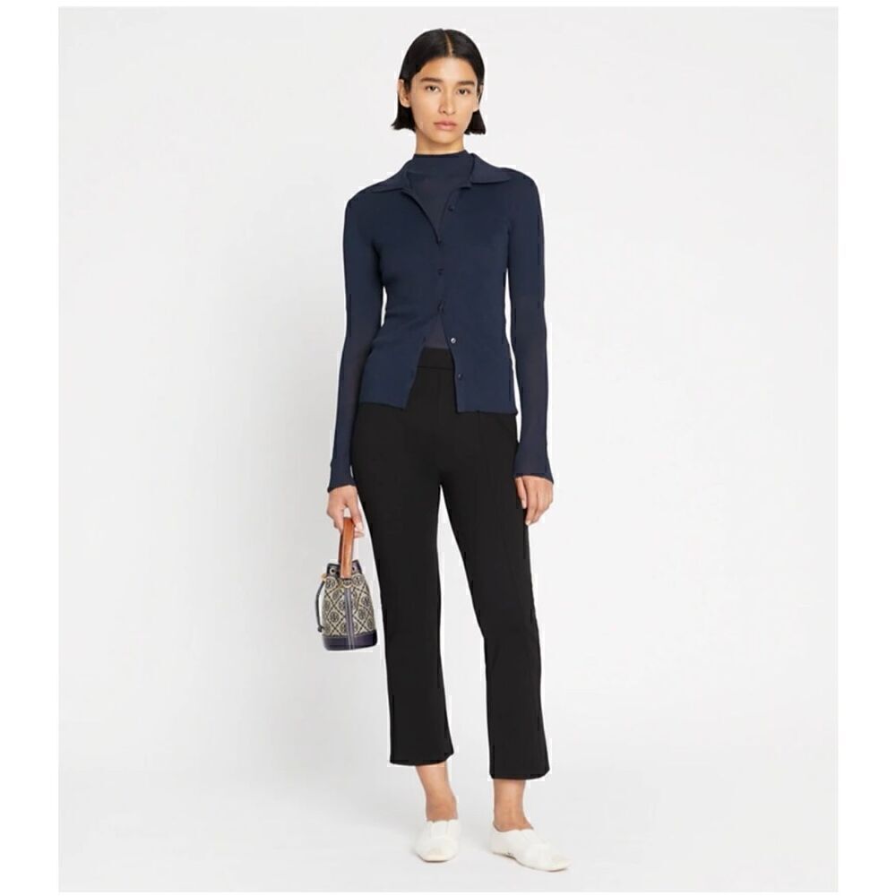 Tory Burch Sport Women’s Black Subtle Kick Flare Stretch Knit Mid Rise Cropped L